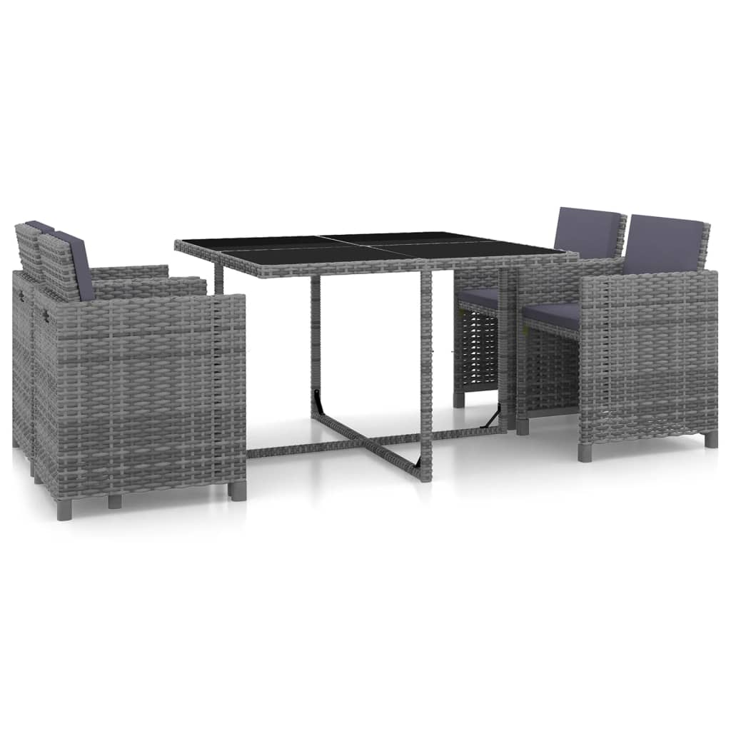 Set de comedor de jardín 11 pzas y cojines ratán sintético gris