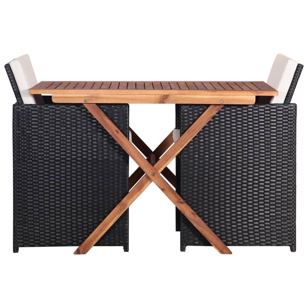 Mesa y sillas de jardín 3 pzas poli ratán y madera acacia negro