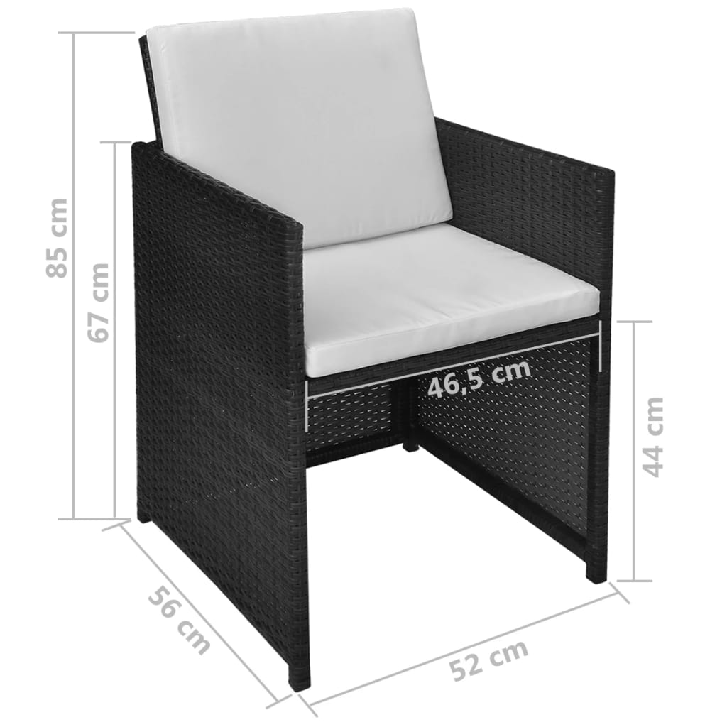 Mesa y sillas de jardín 3 pzas poli ratán y madera acacia negro