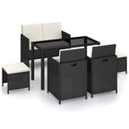 Set comedor de jardín 6 piezas y cojines ratán sintético negro