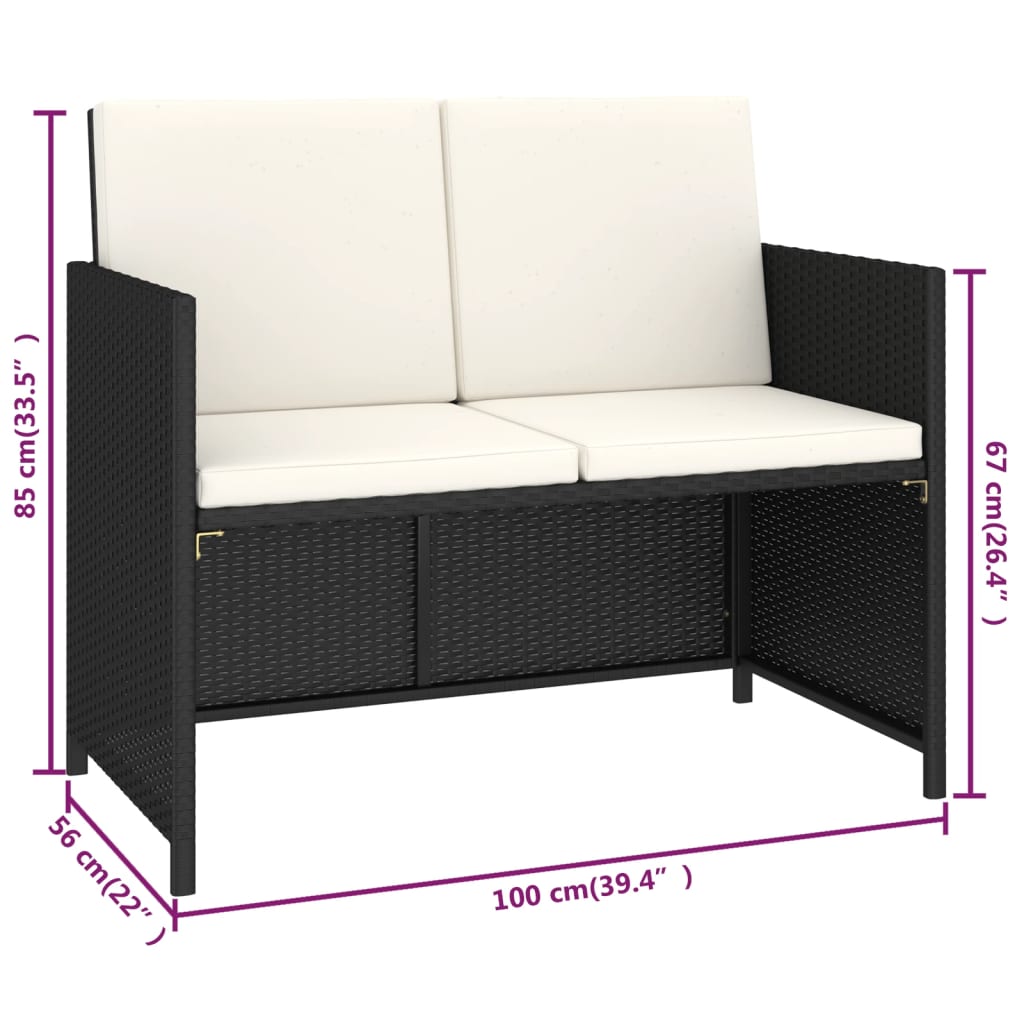 Set comedor de jardín 6 piezas y cojines ratán sintético negro