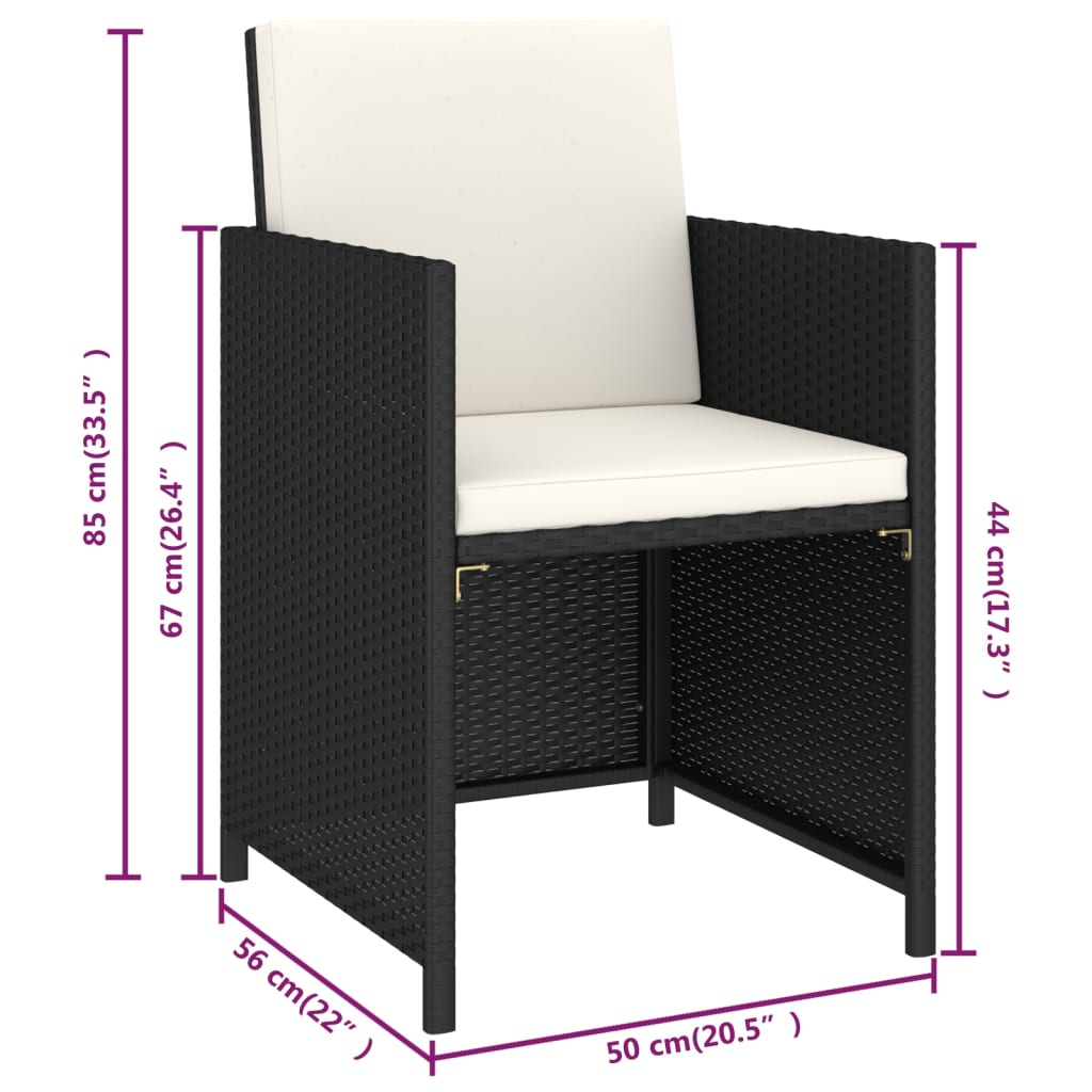 Set comedor de jardín 6 piezas y cojines ratán sintético negro