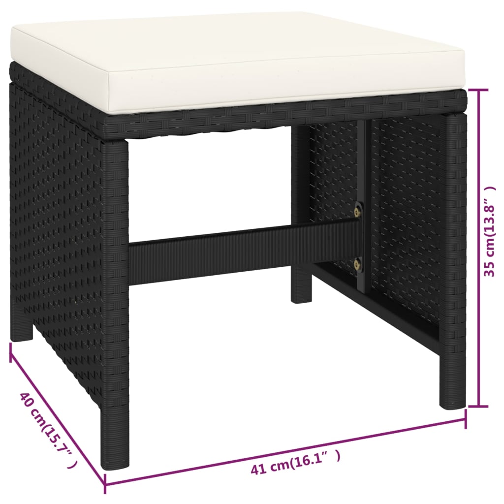 Set comedor de jardín 6 piezas y cojines ratán sintético negro