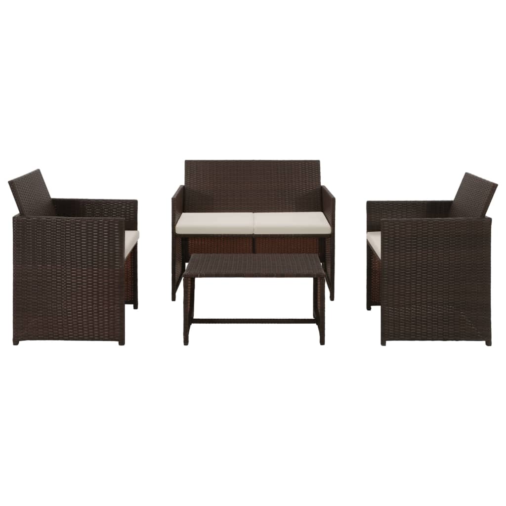 Set muebles de jardín 4 piezas y cojines ratán sintético gris