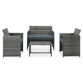 Set muebles de jardín 4 piezas y cojines ratán sintético gris