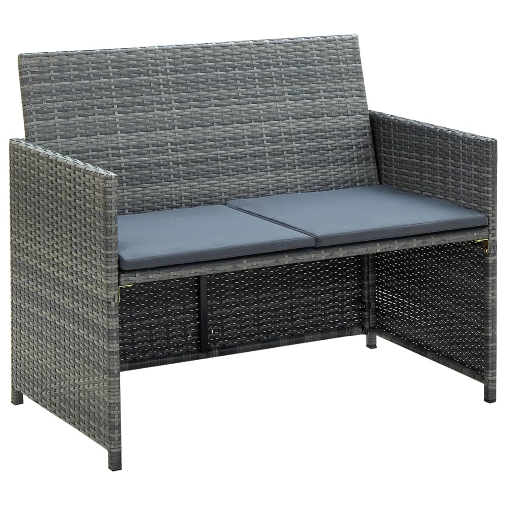 Set muebles de jardín 4 piezas y cojines ratán sintético gris