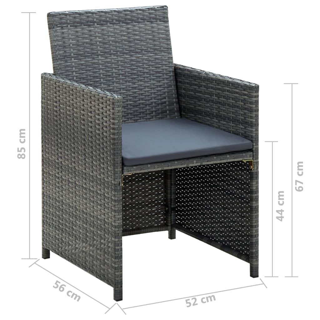 Set muebles de jardín 4 piezas y cojines ratán sintético gris