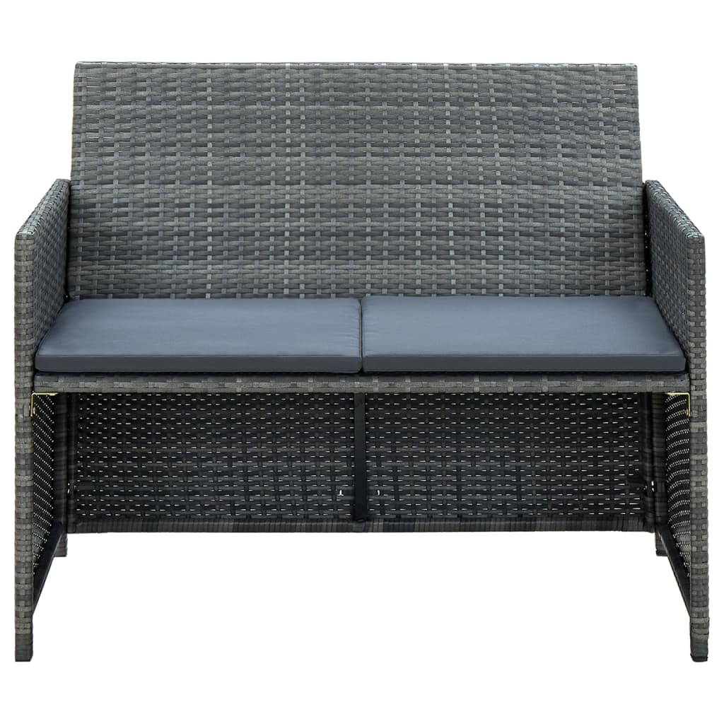 Set muebles de jardín 4 piezas y cojines ratán sintético gris
