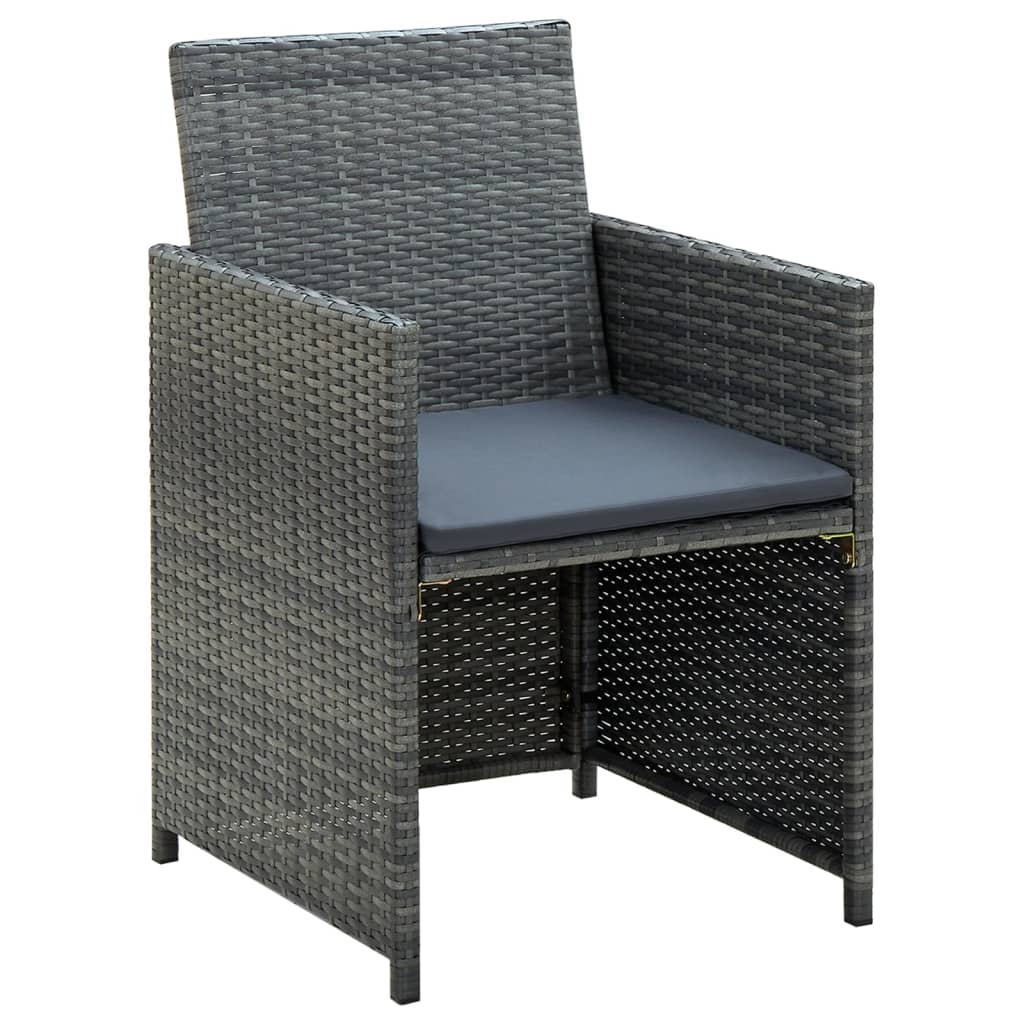 Set muebles de jardín 4 piezas y cojines ratán sintético gris