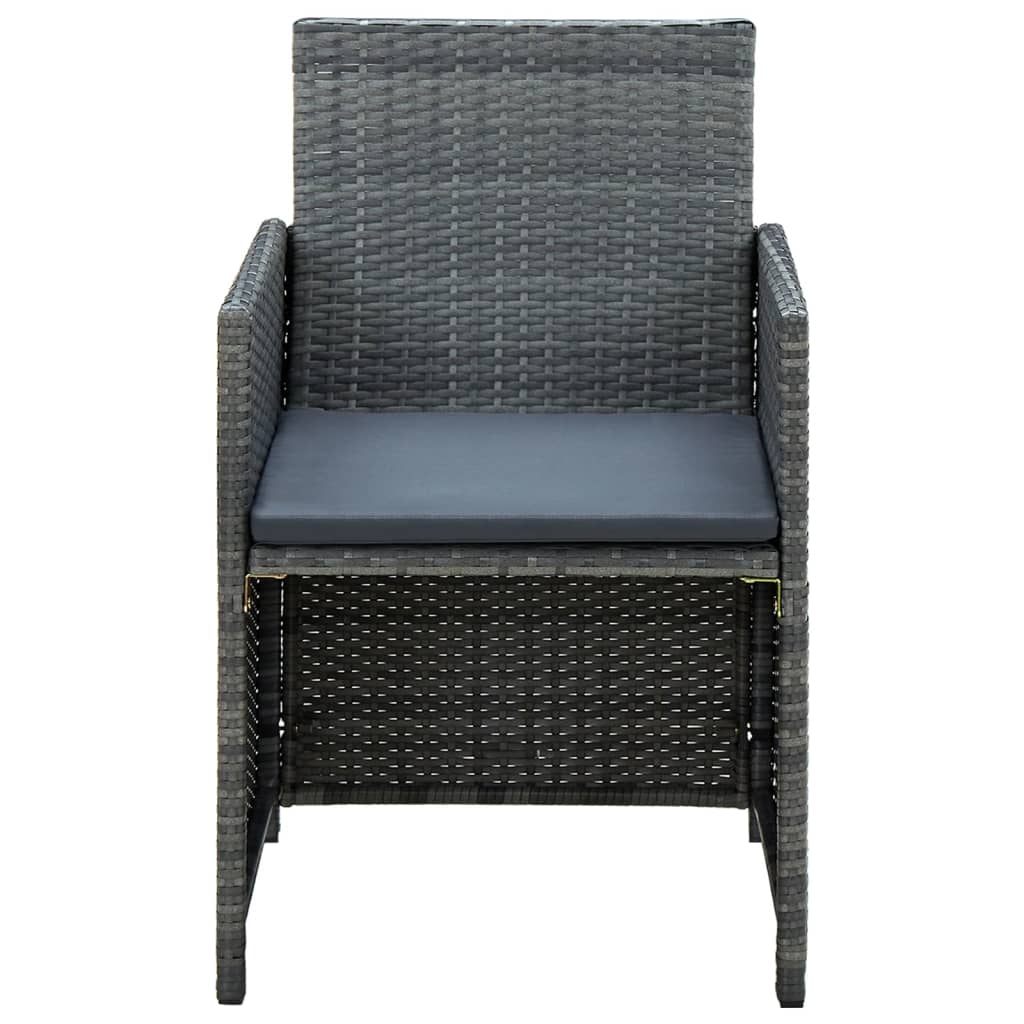 Set muebles de jardín 4 piezas y cojines ratán sintético gris