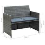 Set muebles de jardín 4 piezas y cojines ratán sintético gris