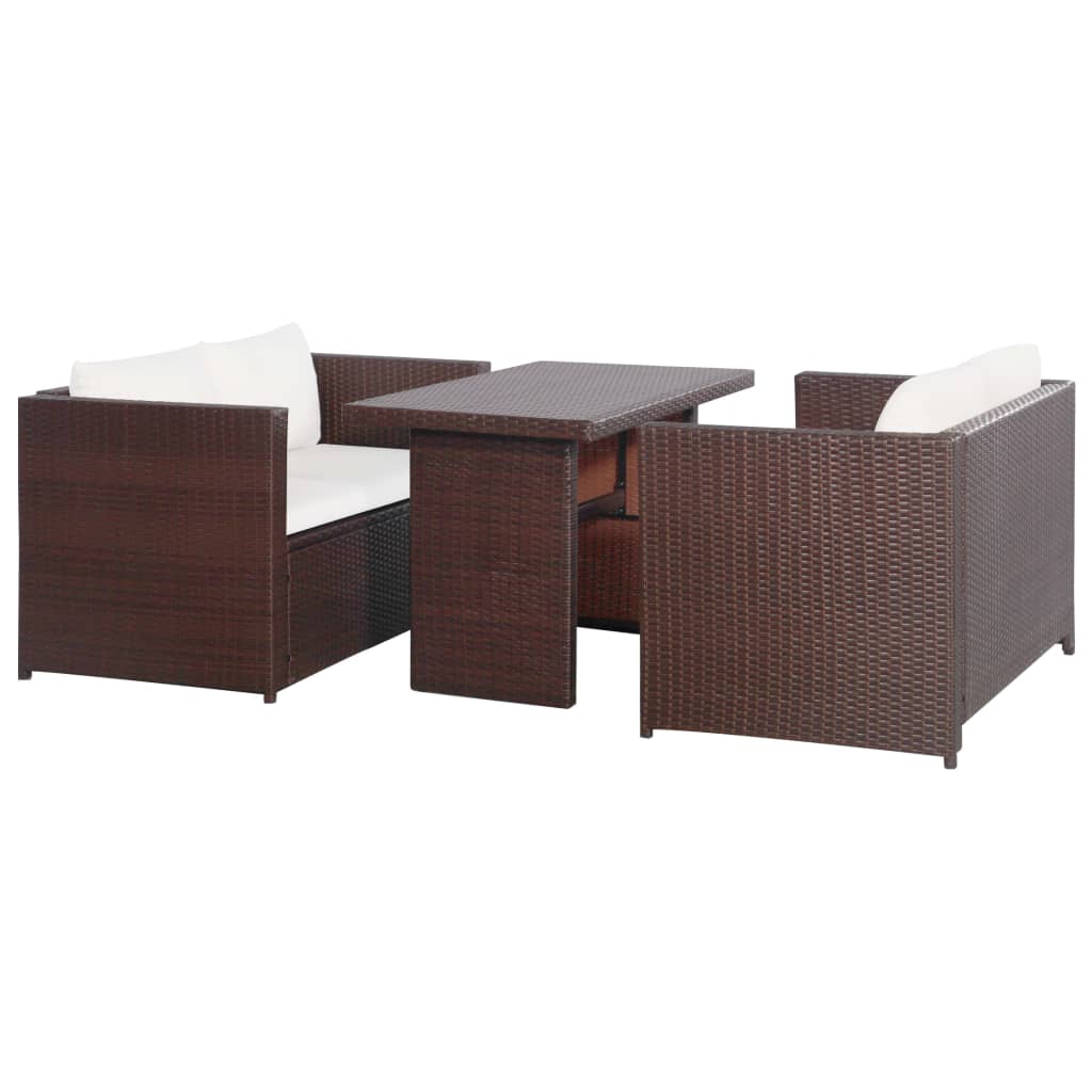 Set de muebles de jardín 3 pzas y cojines ratán sintético gris