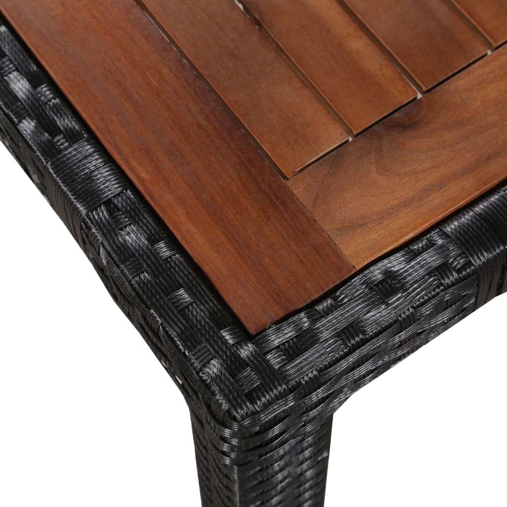 Set comedor jardín 5 pzas ratán sintético y madera acacia negro