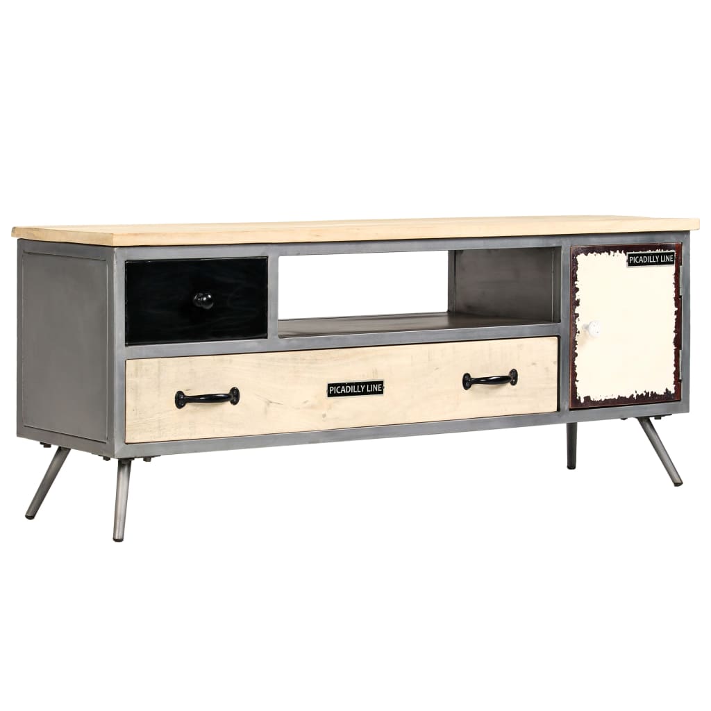 Mueble para TV de madera de mango maciza y acero 120x30x45 cm