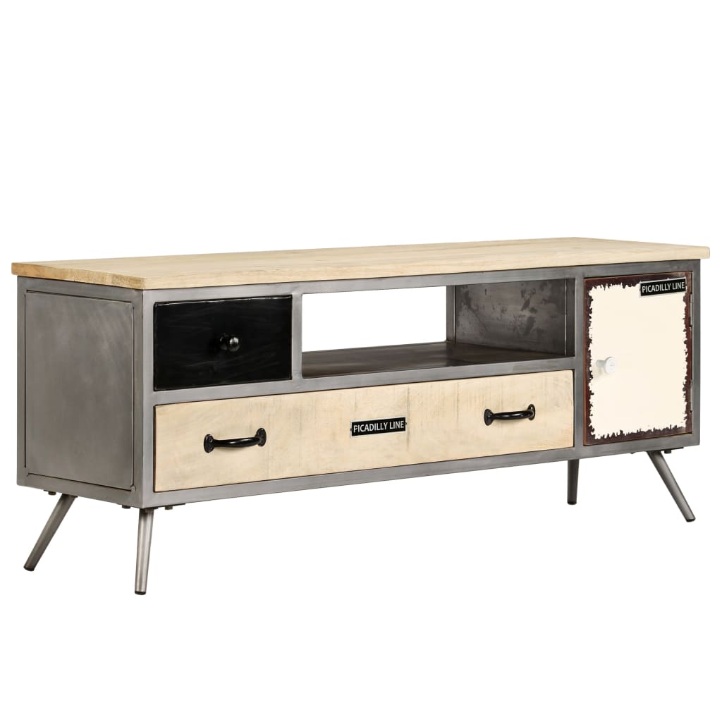 Mueble para TV de madera de mango maciza y acero 120x30x45 cm