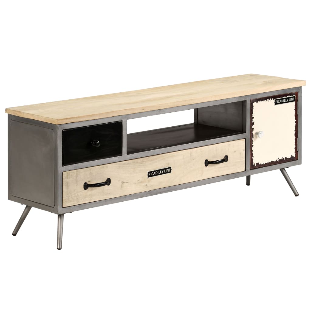 Mueble para TV de madera de mango maciza y acero 120x30x45 cm