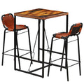 Set muebles bar 3 pzas madera reciclada cuero cabra auténtico