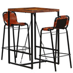 Set muebles bar 3 pzas madera reciclada cuero cabra auténtico