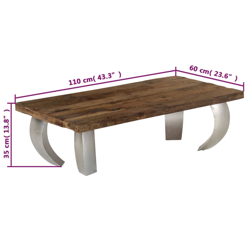 Mesa de centro de opio madera reciclada y acero 110x60x35 cm