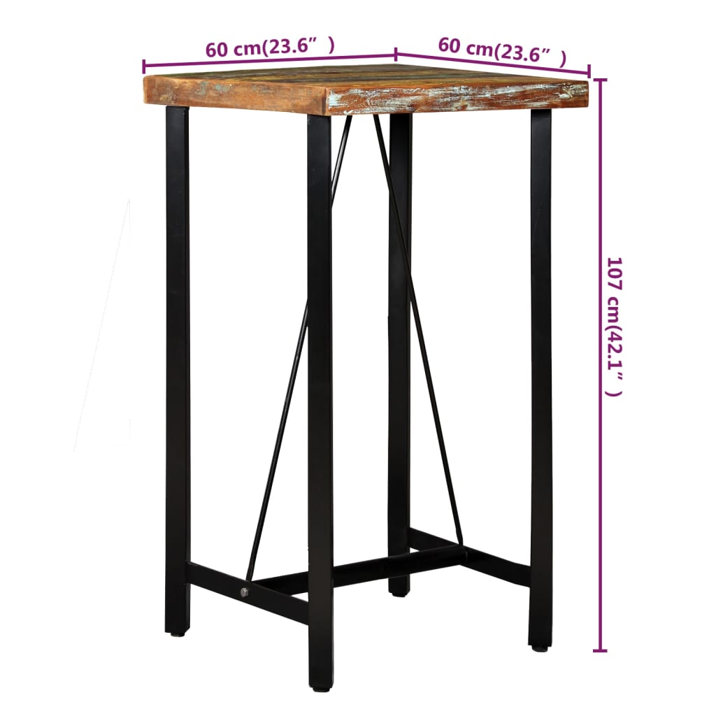 Mesa y 2 taburetes bar madera maciza reciclada cuero real lona