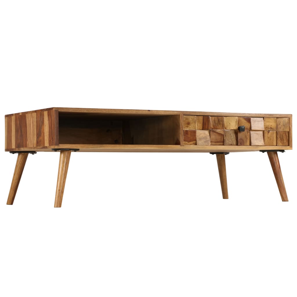 Mesa de centro madera maciza acacia acabado miel 110x50x37 cm