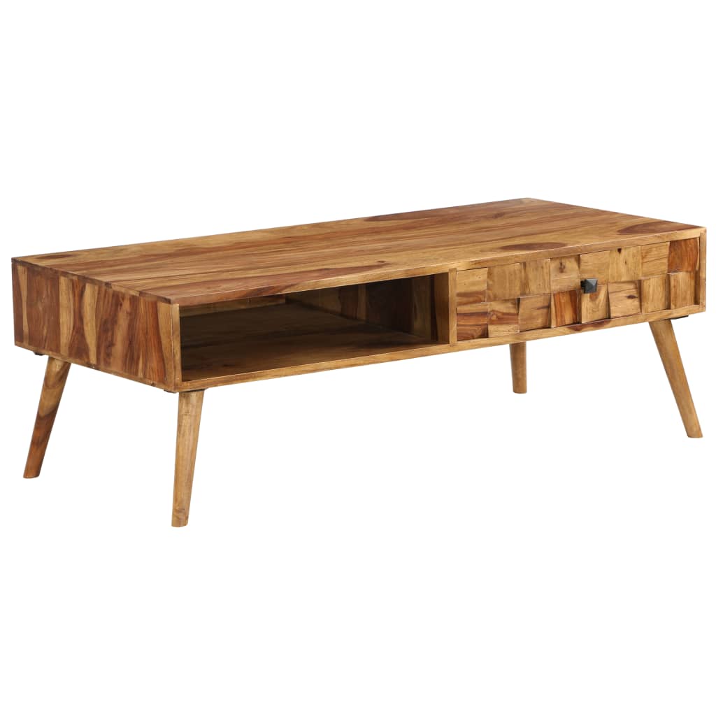 Mesa de centro madera maciza acacia acabado miel 110x50x37 cm