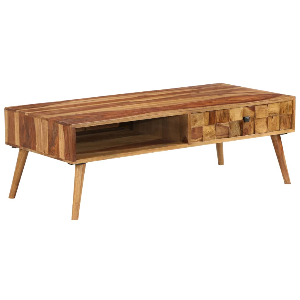 Mesa de centro madera maciza acacia acabado miel 110x50x37 cm