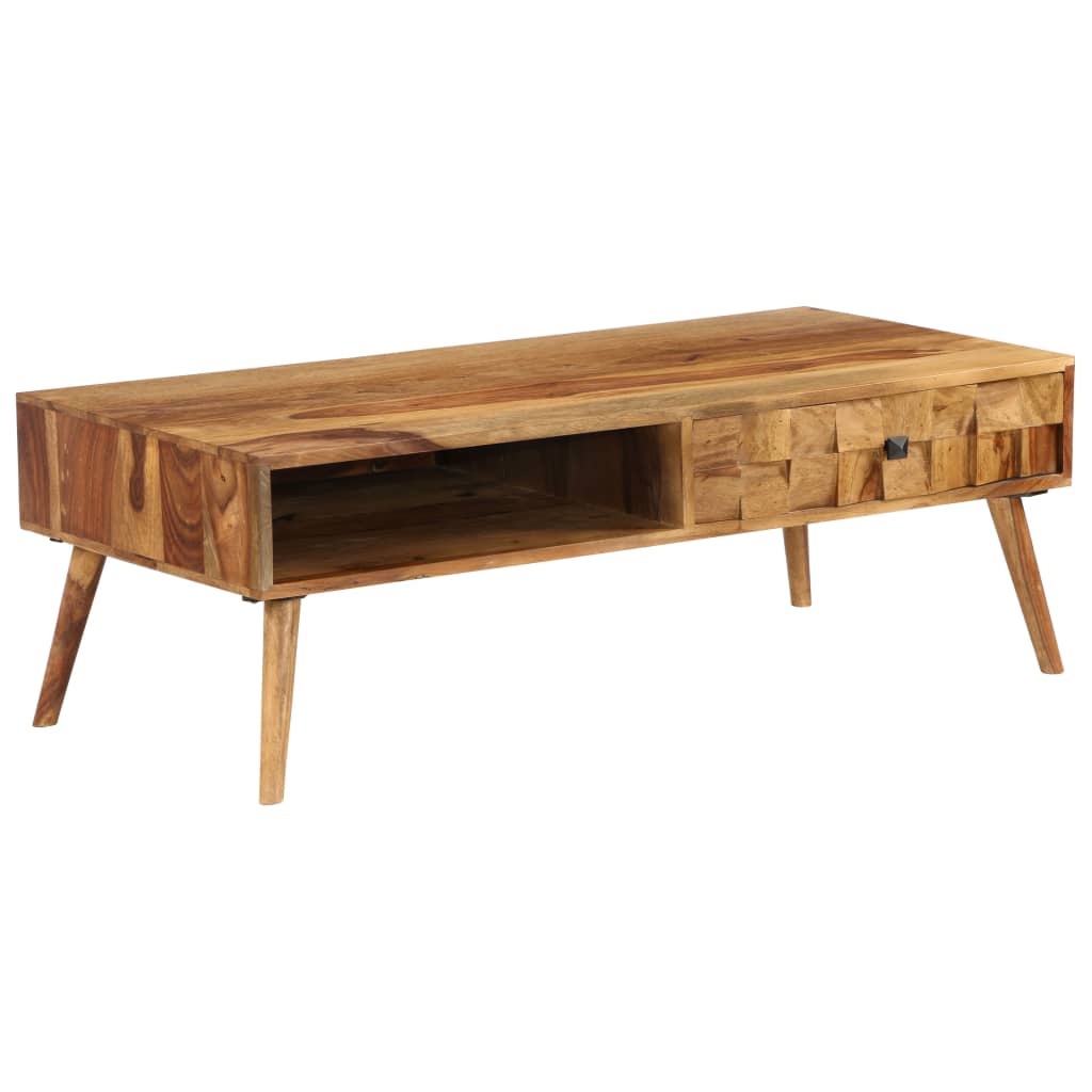 Mesa de centro madera maciza acacia acabado miel 110x50x37 cm