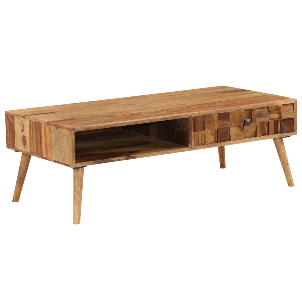Mesa de centro madera maciza acacia acabado miel 110x50x37 cm