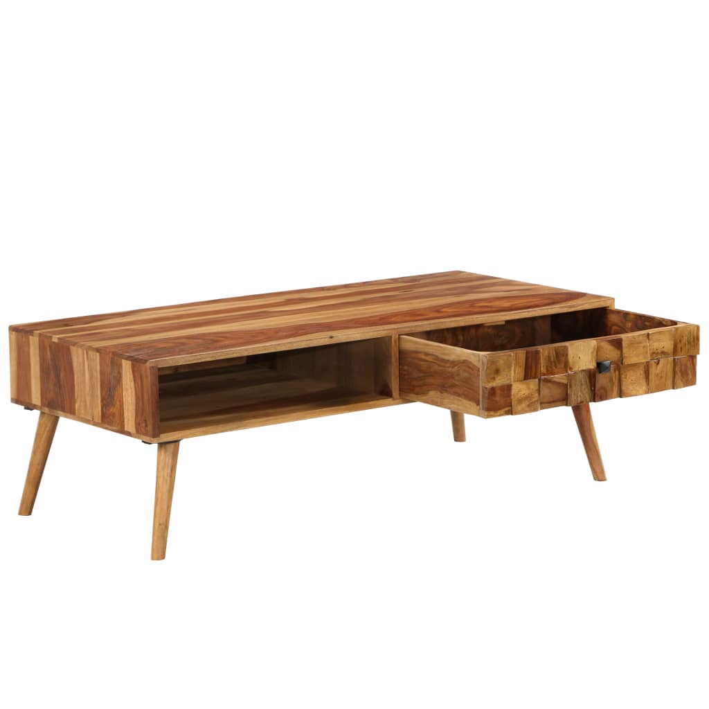 Mesa de centro madera maciza acacia acabado miel 110x50x37 cm