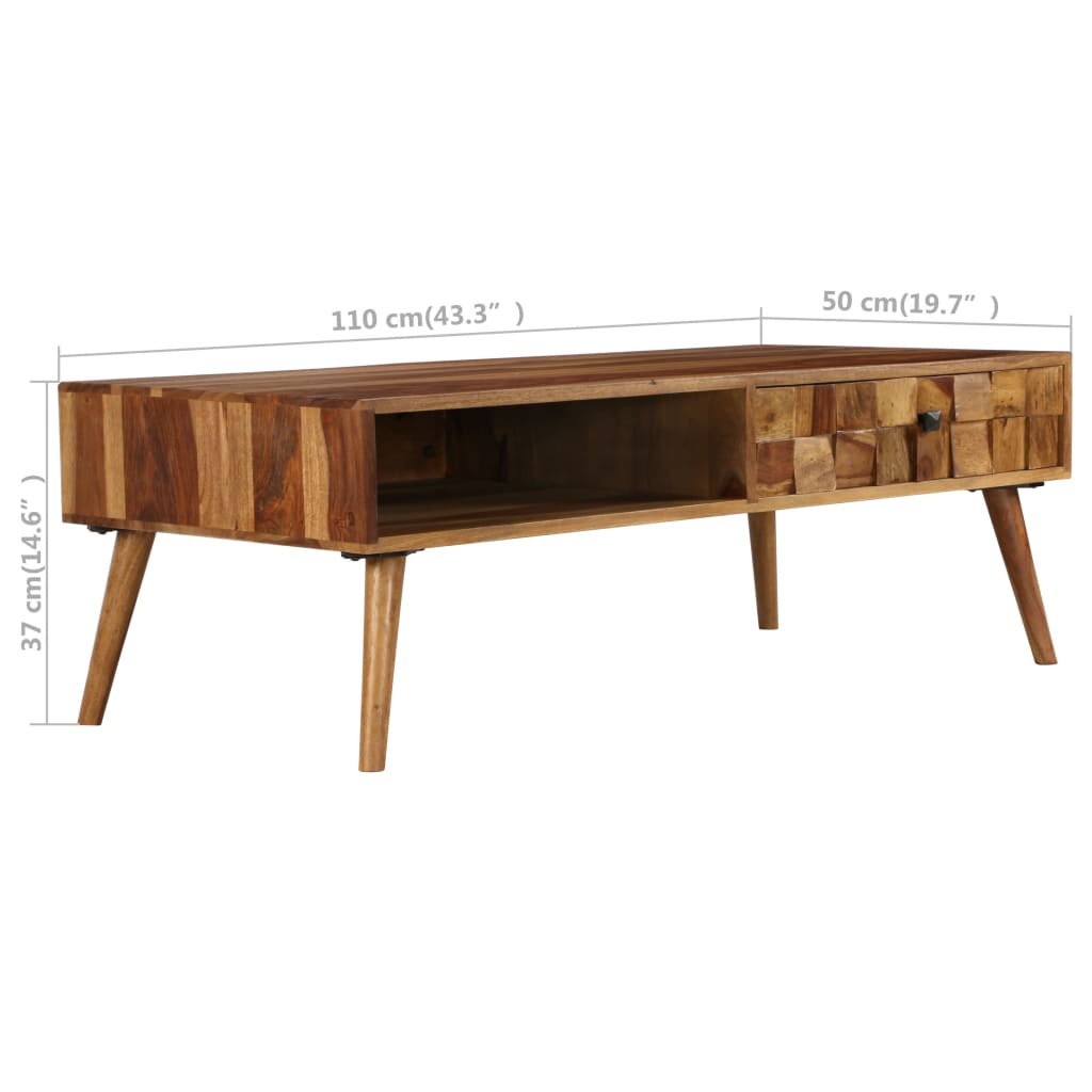 Mesa de centro madera maciza acacia acabado miel 110x50x37 cm