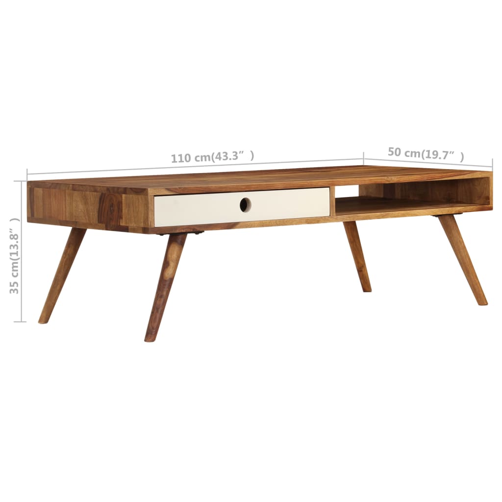 Mesa de centro de madera maciza de acacia 110x50x35 cm