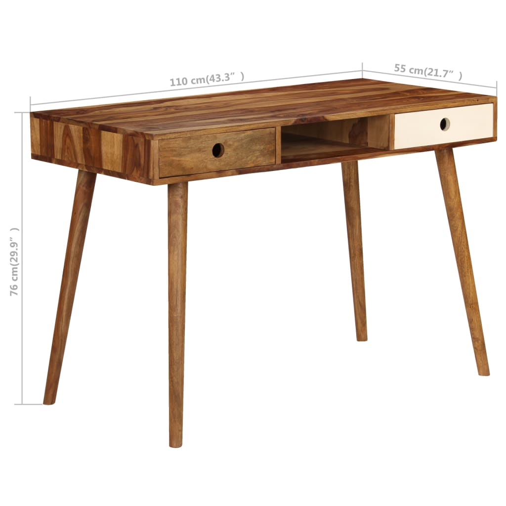 Escritorio de madera maciza de acacia 110x55x76 cm