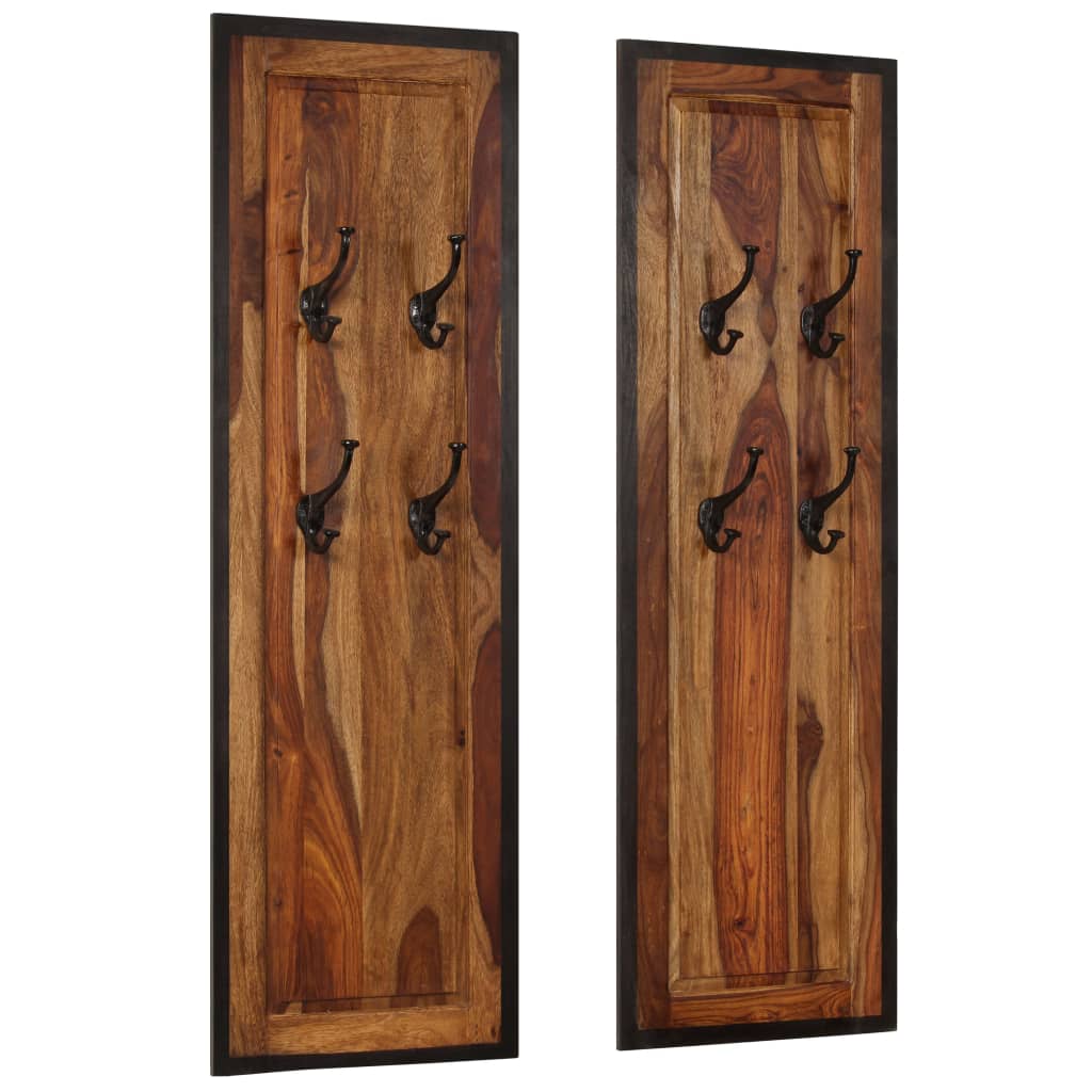 Percheros 2 unidades de madera maciza de acacia