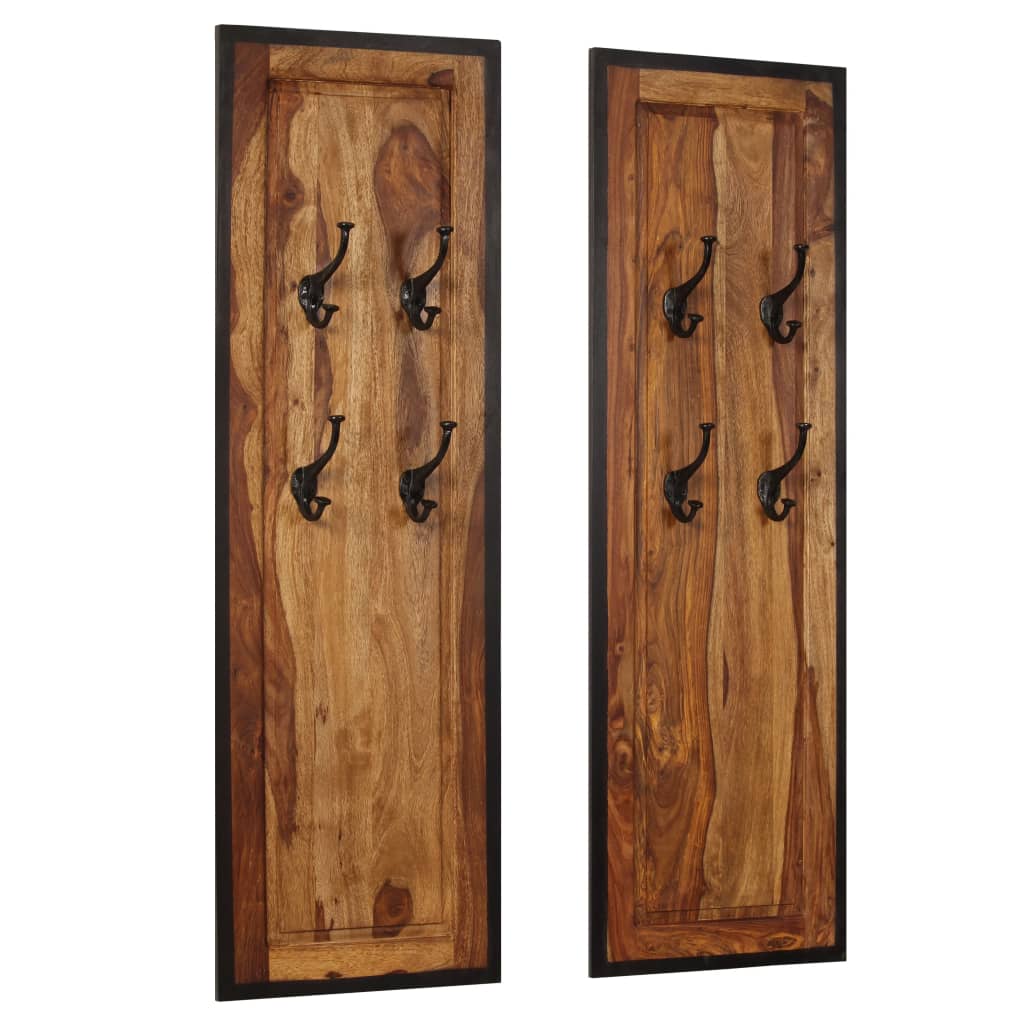 Percheros 2 unidades de madera maciza de acacia