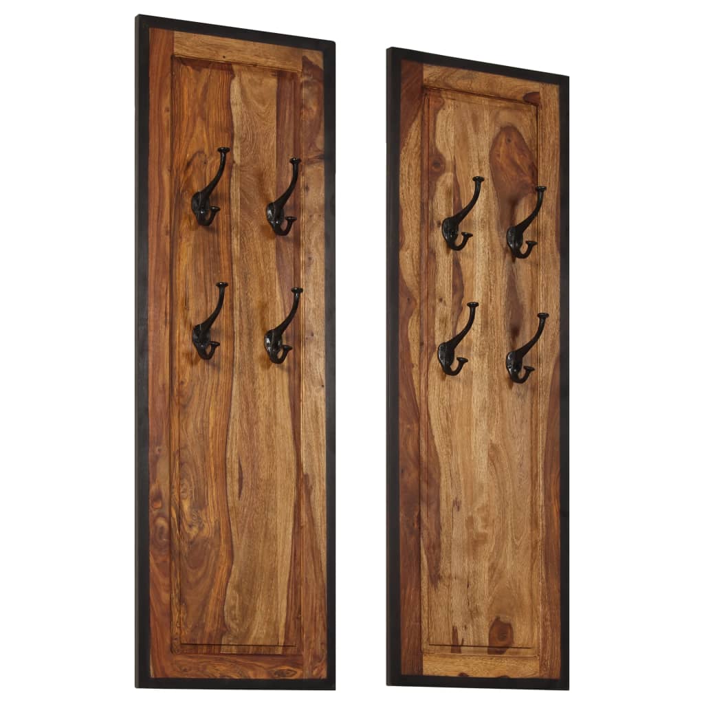 Percheros 2 unidades de madera maciza de acacia