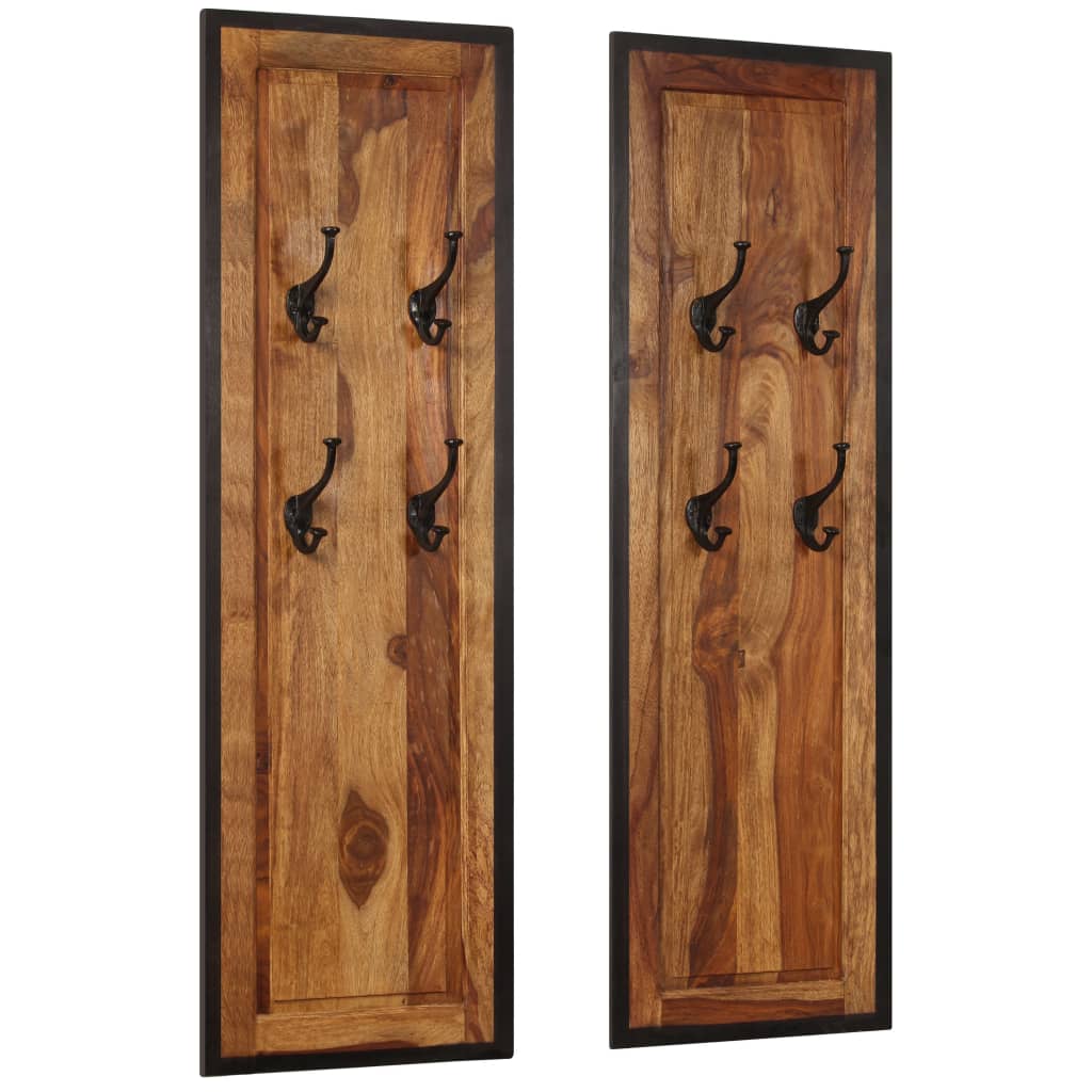 Percheros 2 unidades de madera maciza de acacia