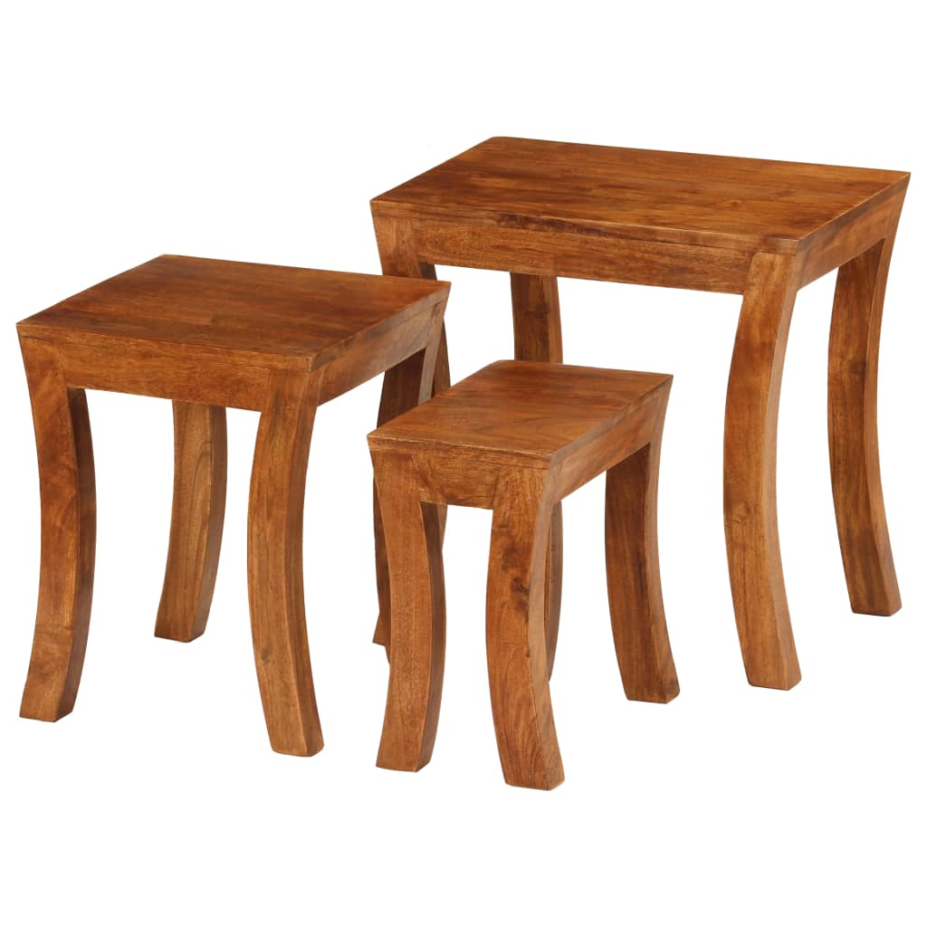 Mesas apilables 3 pzas madera maciza acacia marrón 50x35x50 cm