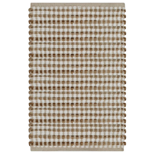 Hand-woven jute and natural and white fabric bath mat