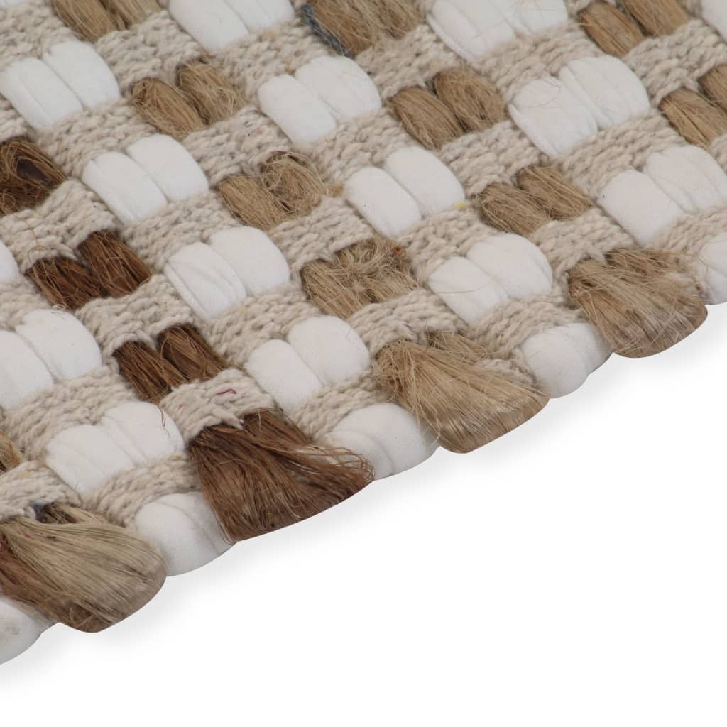 Alfombra de baño tejida a mano de yute y tela natural y blanca