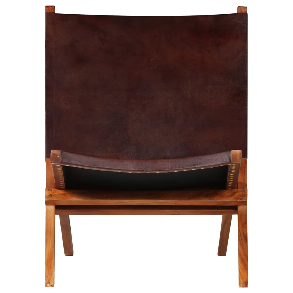 Silla de relax plegable de cuero auténtico marrón