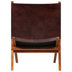 Silla de relax plegable de cuero auténtico marrón
