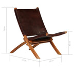 Silla de relax plegable de cuero auténtico marrón