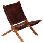 Silla de relax plegable de cuero auténtico marrón