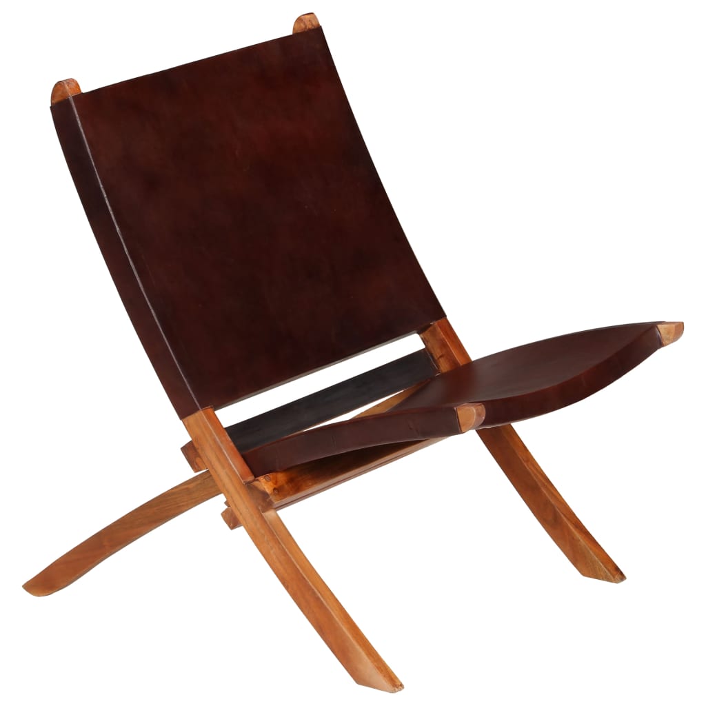Silla de relax plegable de cuero auténtico marrón