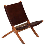 Silla de relax plegable de cuero auténtico marrón