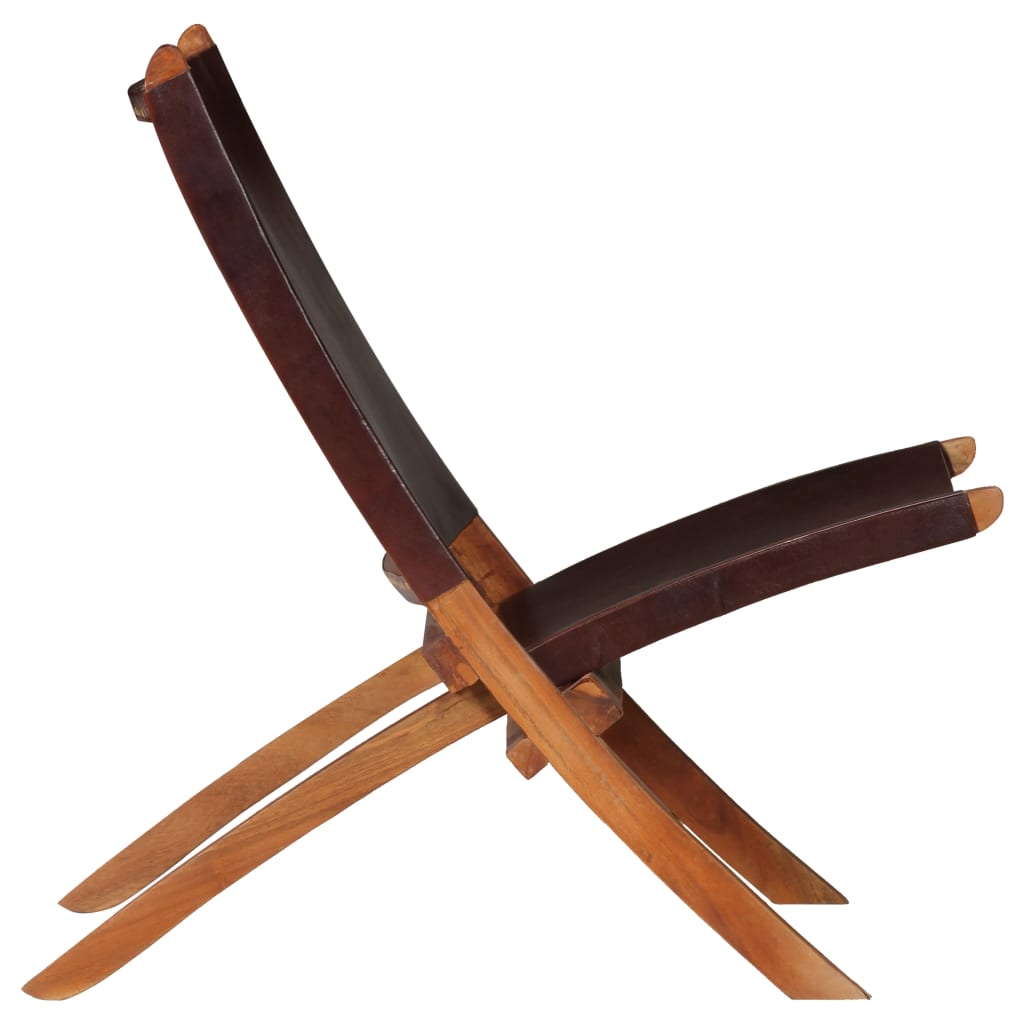 Silla de relax plegable de cuero auténtico marrón