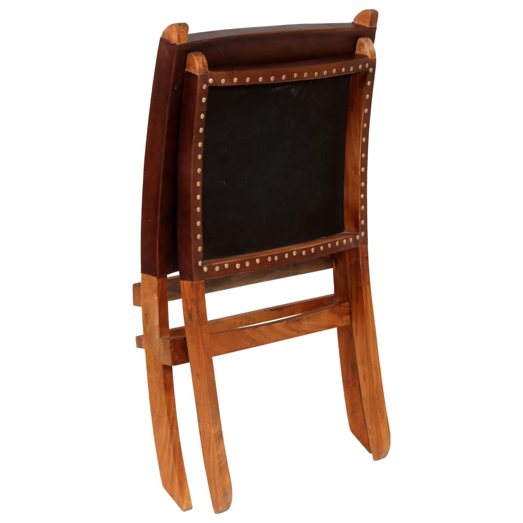 Silla de relax plegable de cuero auténtico marrón