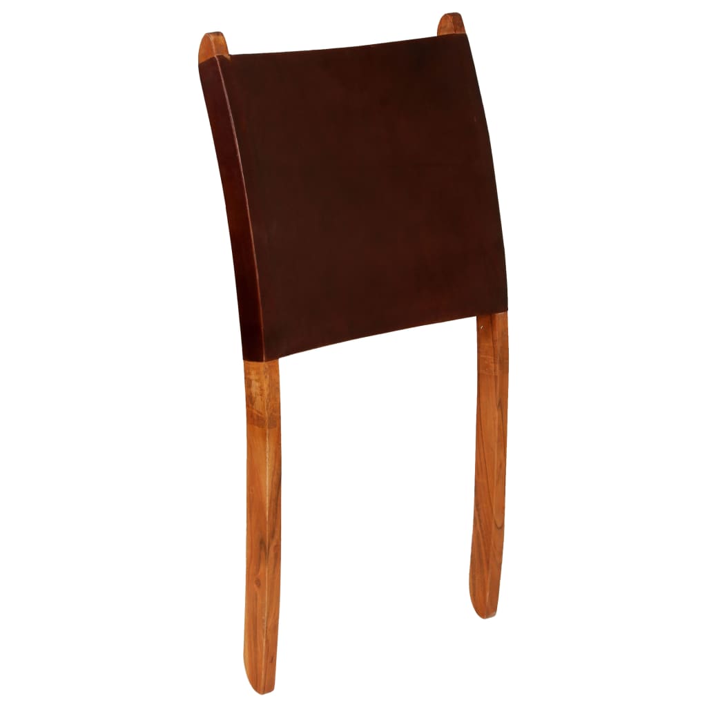 Silla de relax plegable de cuero auténtico marrón