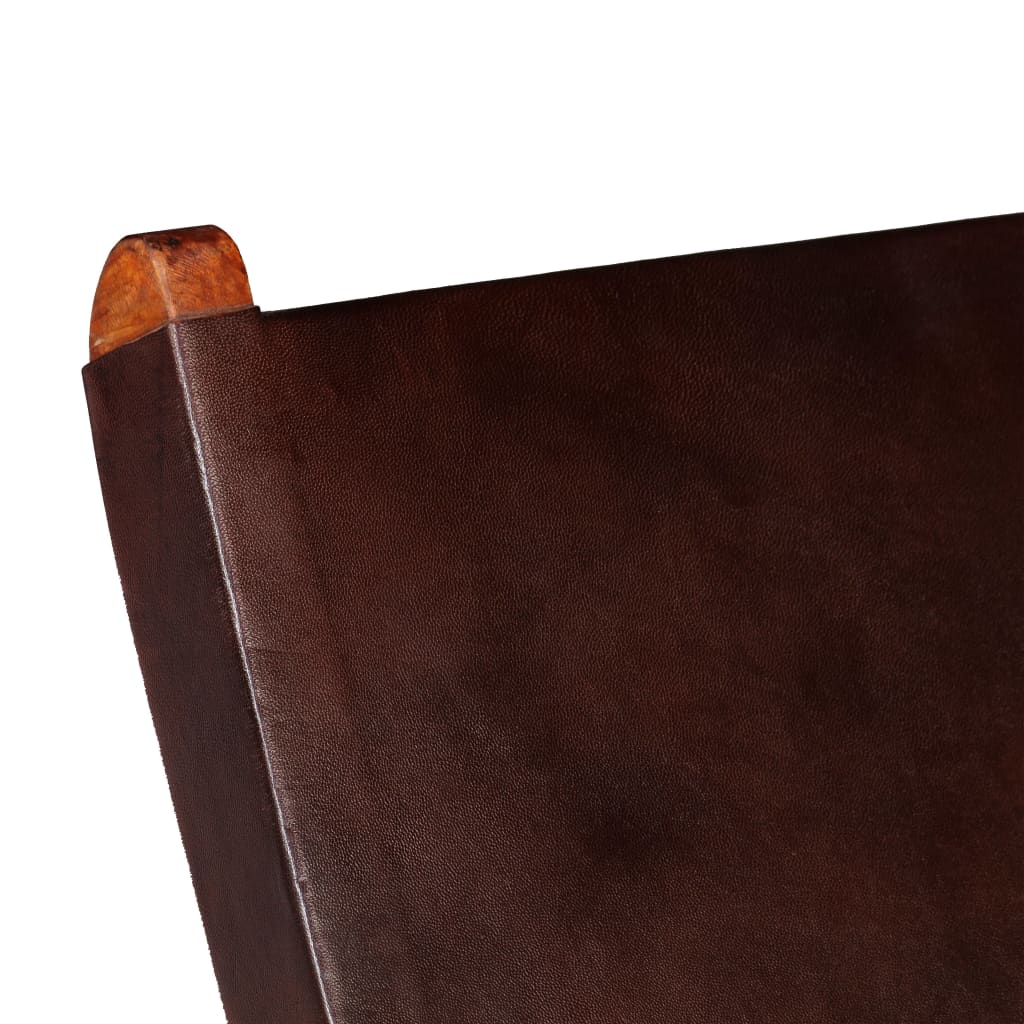 Silla de relax plegable de cuero auténtico marrón